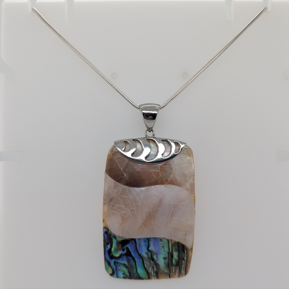 Mother of Pearl and Sterling Silver Pendant w/ Silver Chain